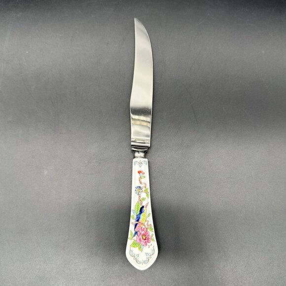 Vintage Aynsley Pembroke Fine Bone China Stainless Steel Steak Knives Bird Pink - Picture 4 of 11